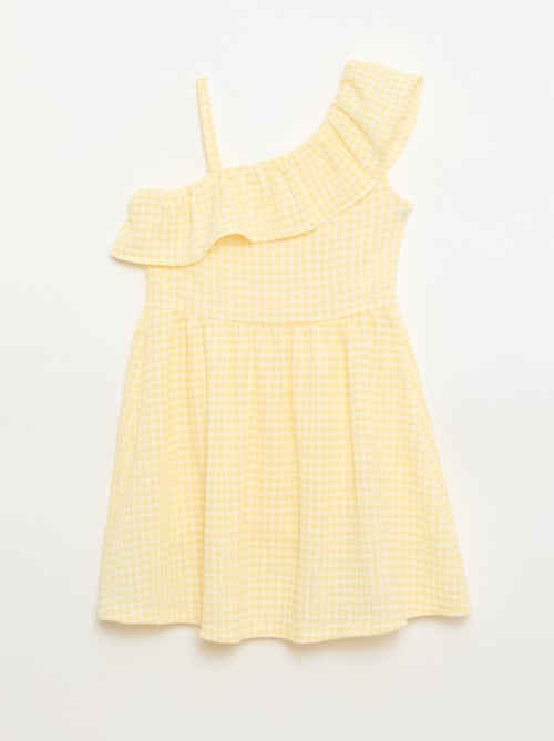 Vestido con cuello asimétrico con volantes estampado vichy - Kiabi
