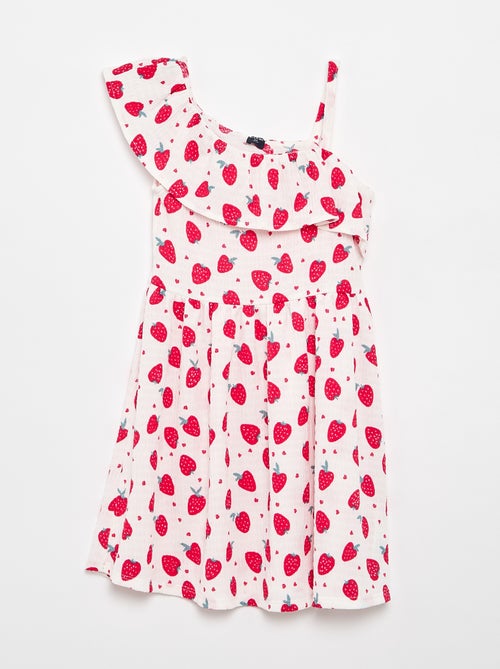 Vestido con cuello asimétrico con volantes estampado vichy - Kiabi Vestido con cuello asimétrico con volantes estampado vichy - Kiabi