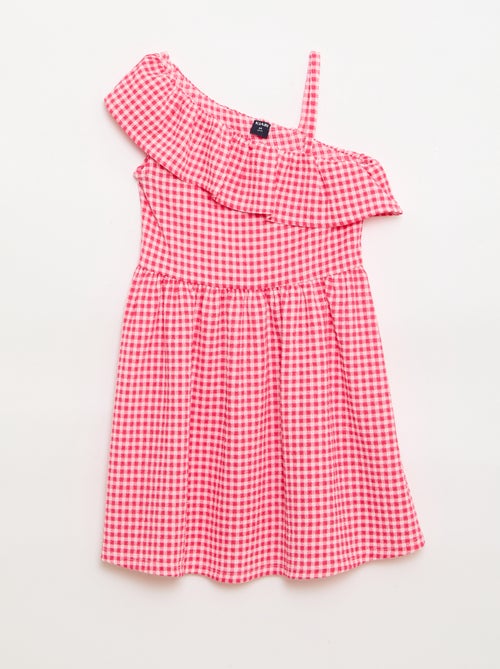 Vestido con cuello asimétrico con volantes estampado vichy - Kiabi Vestido con cuello asimétrico con volantes estampado vichy - Kiabi
