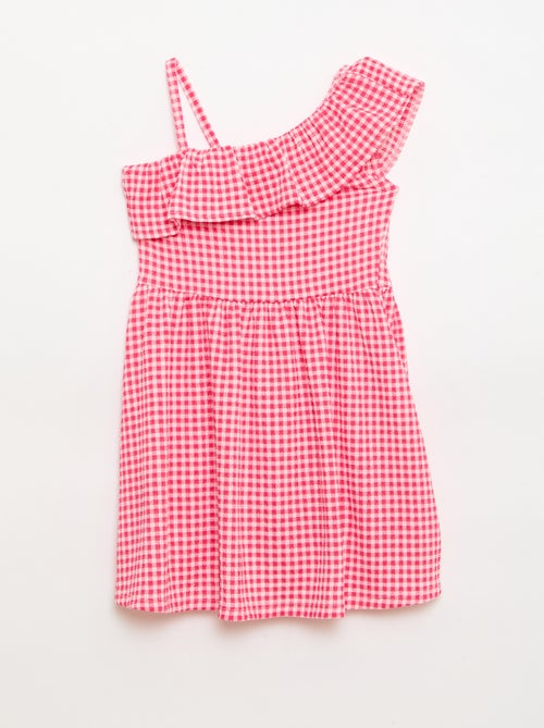 Vestido con cuello asimétrico con volantes estampado vichy - Kiabi Vestido con cuello asimétrico con volantes estampado vichy - Kiabi