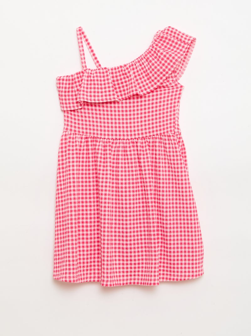 Vestido con cuello asimétrico con volantes estampado vichy Rosa - Kiabi