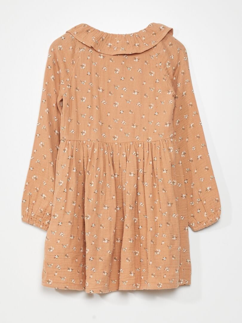 Vestido con cuello bebé y estampado de flores ROSA - Kiabi