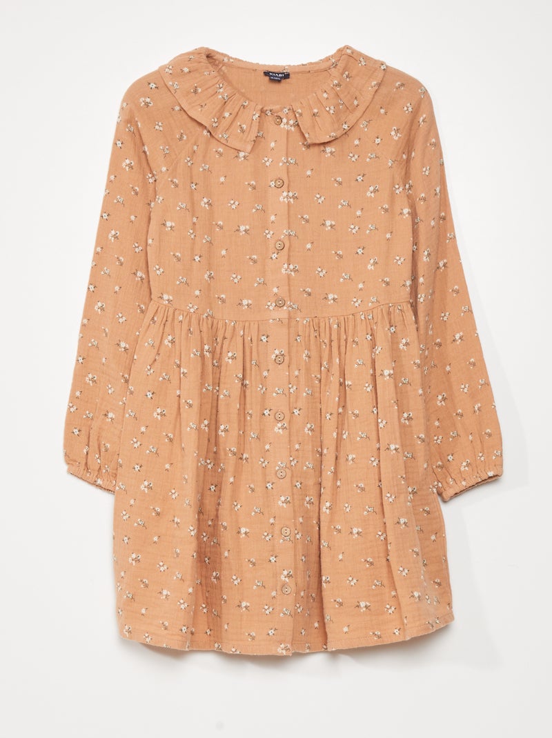 Vestido con cuello bebé y estampado de flores ROSA - Kiabi