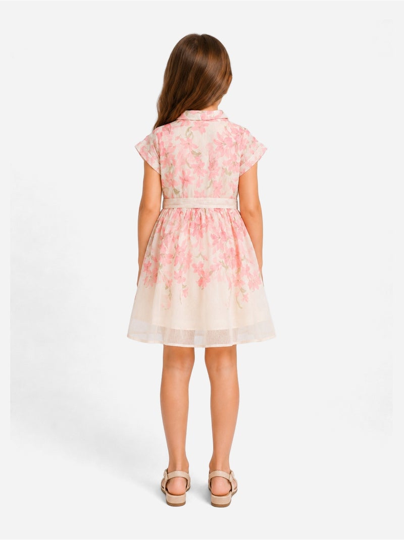 Vestido con cuello de camisa - Kids Star Beige/Rosa - Kiabi