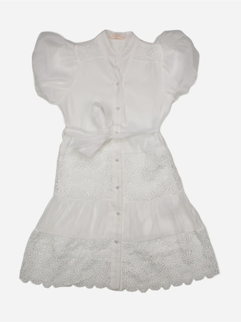 Vestido con cuello de camisa - Kids Star Blanco - Kiabi