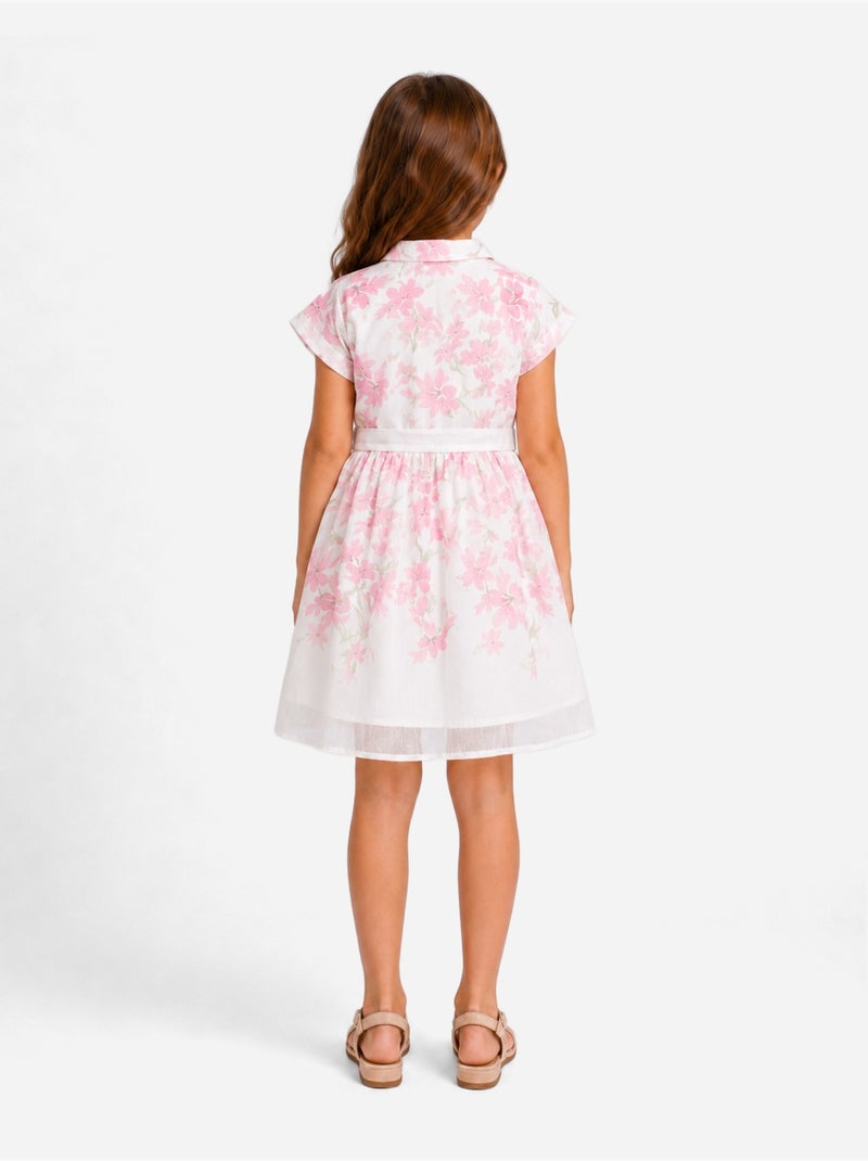 Vestido con cuello de camisa - Kids Star Blanco Rosa - Kiabi