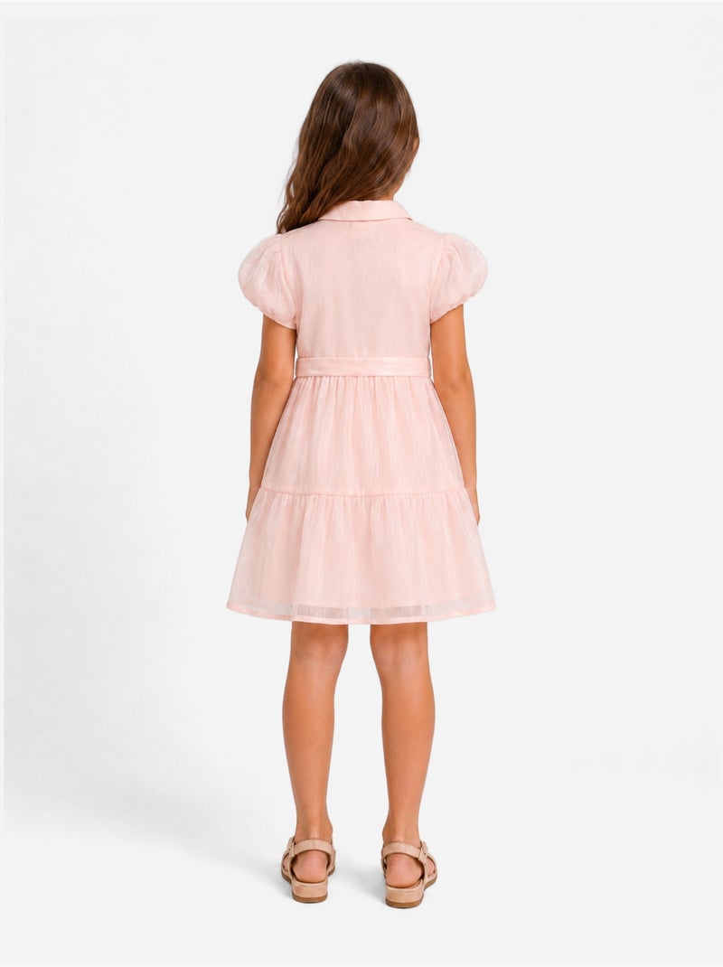 Vestido con cuello de camisa - Kids Star Rosa - Kiabi