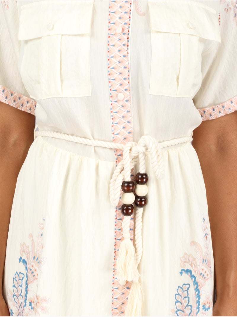 Vestido con cuello de camisa Crema - Kiabi