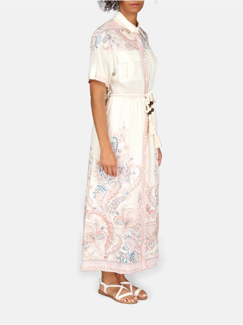 Vestido con cuello de camisa Crema - Kiabi