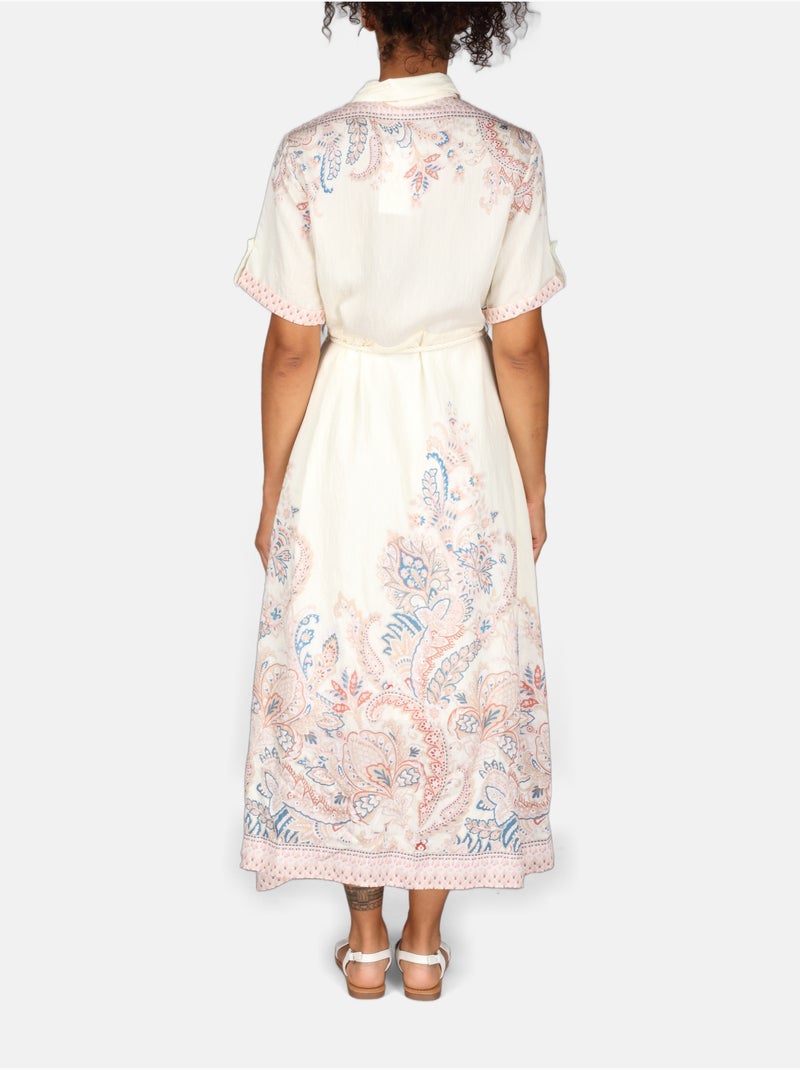 Vestido con cuello de camisa Crema - Kiabi