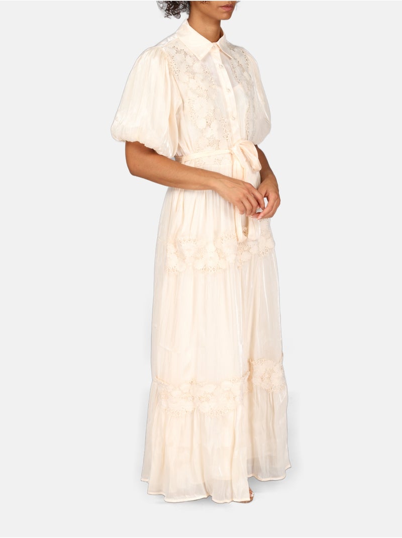 Vestido con cuello de camisa Crema - Kiabi