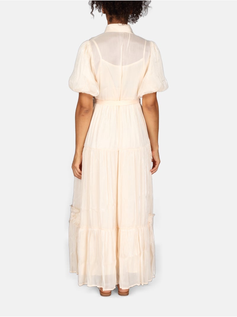 Vestido con cuello de camisa Crema - Kiabi