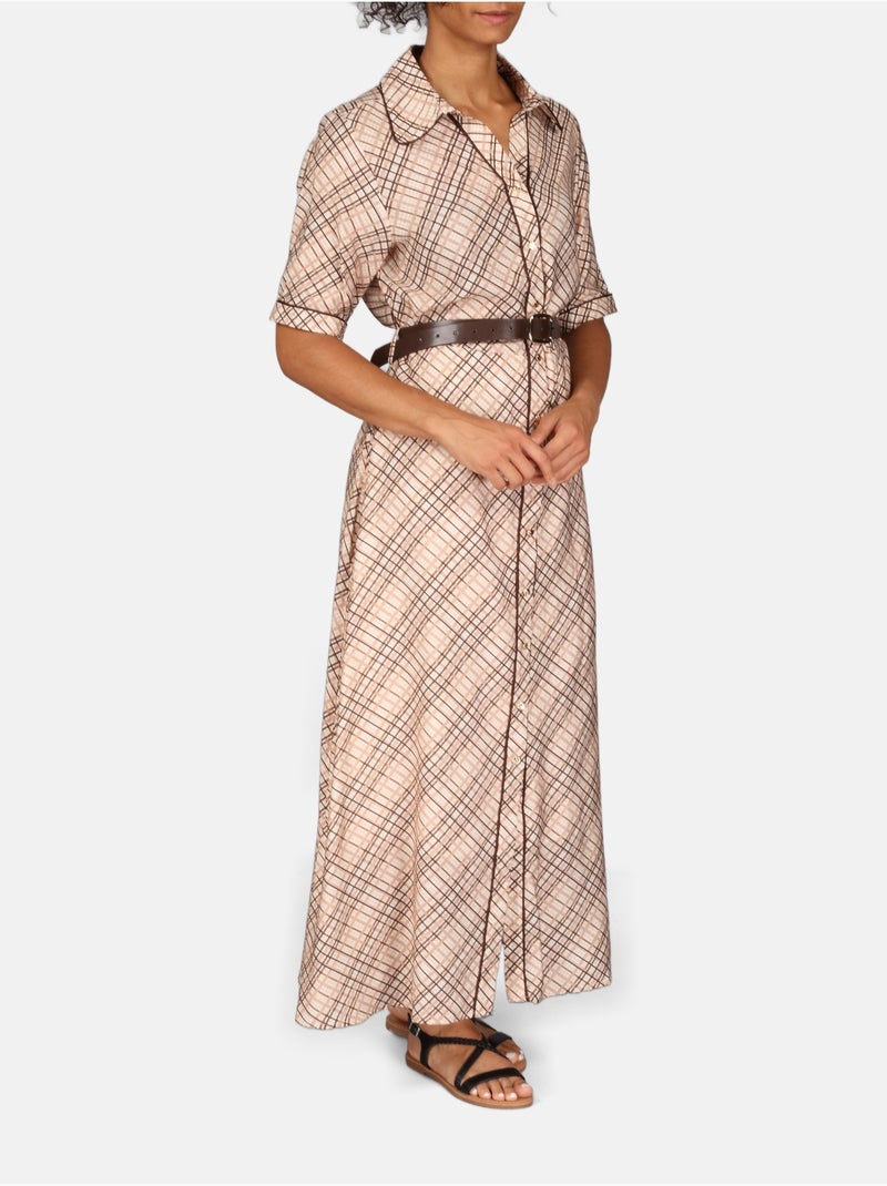 Vestido con cuello de camisa Marrón - Kiabi