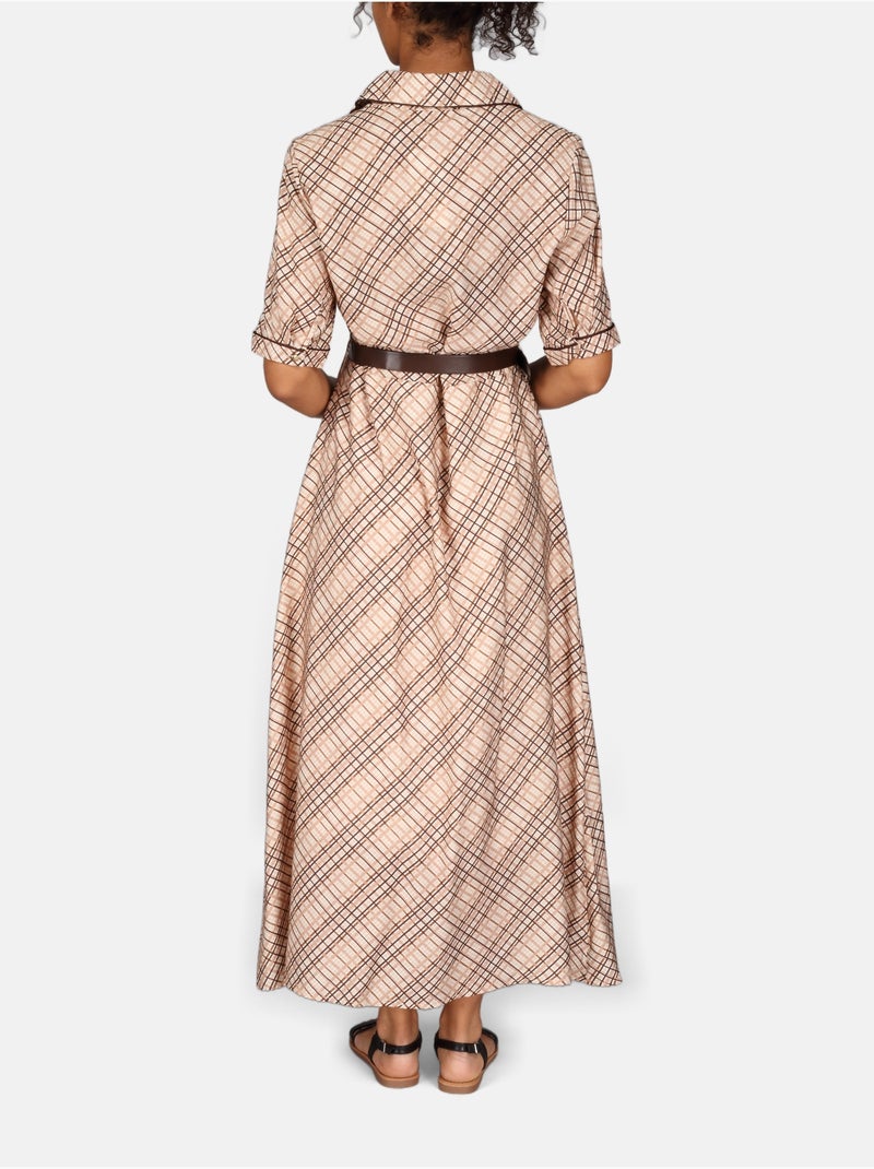 Vestido con cuello de camisa Marrón - Kiabi