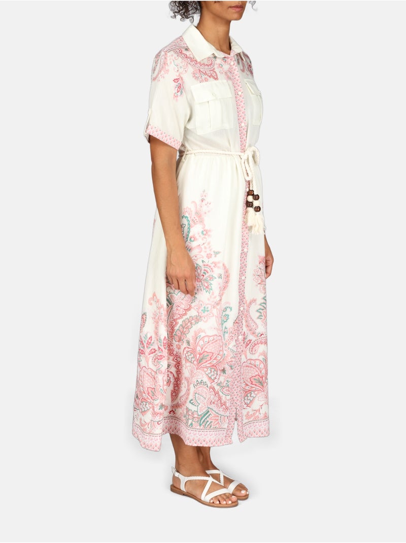 Vestido con cuello de camisa Rosa - Kiabi