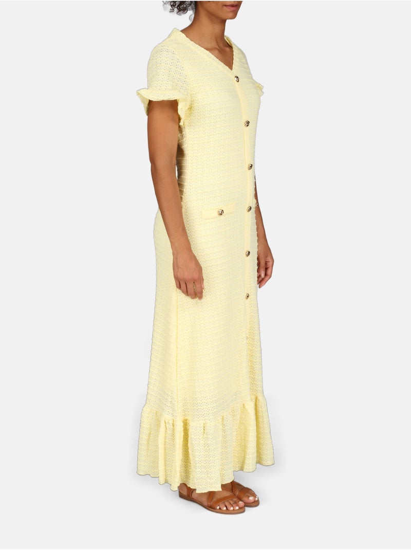 Vestido con cuello en V Amarillo - Kiabi
