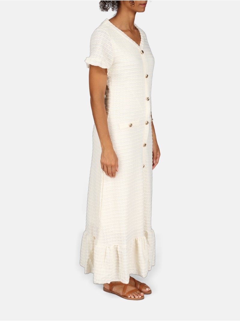 Vestido con cuello en V Crema - Kiabi