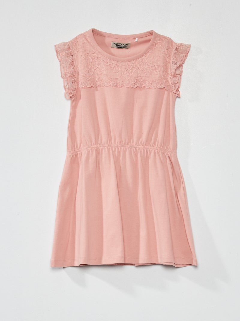 Vestido con cuello redondo de encaje rosa - Kiabi
