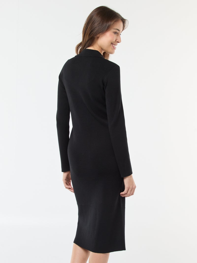 Vestido con doble botonadura liso Negro - Kiabi