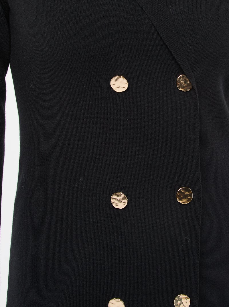 Vestido con doble botonadura liso Negro - Kiabi