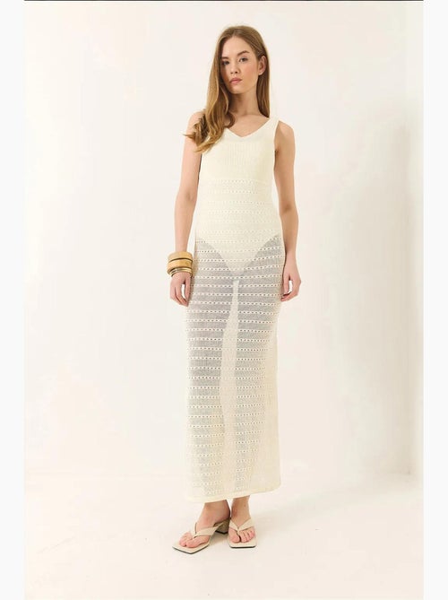 Vestido con escote en v, detalle de abertura y calado lucci - Kiabi