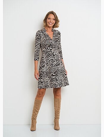 Vestido con escote plisado y estampado animal - AFIBEL