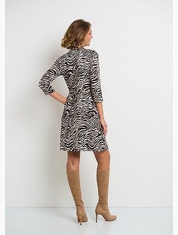 Vestido con escote plisado y estampado animal - AFIBEL