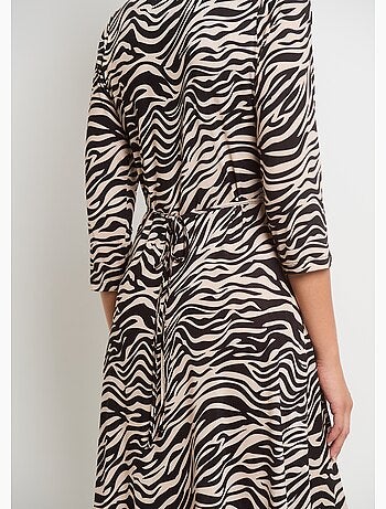 Vestido con escote plisado y estampado animal - AFIBEL