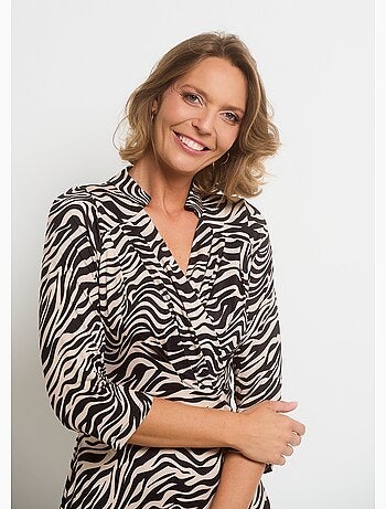 Vestido con escote plisado y estampado animal - AFIBEL