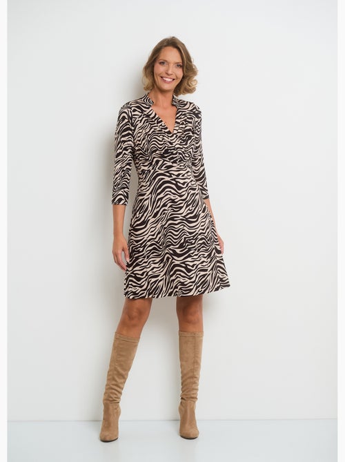 Vestido con escote plisado y estampado animal - AFIBEL - Kiabi