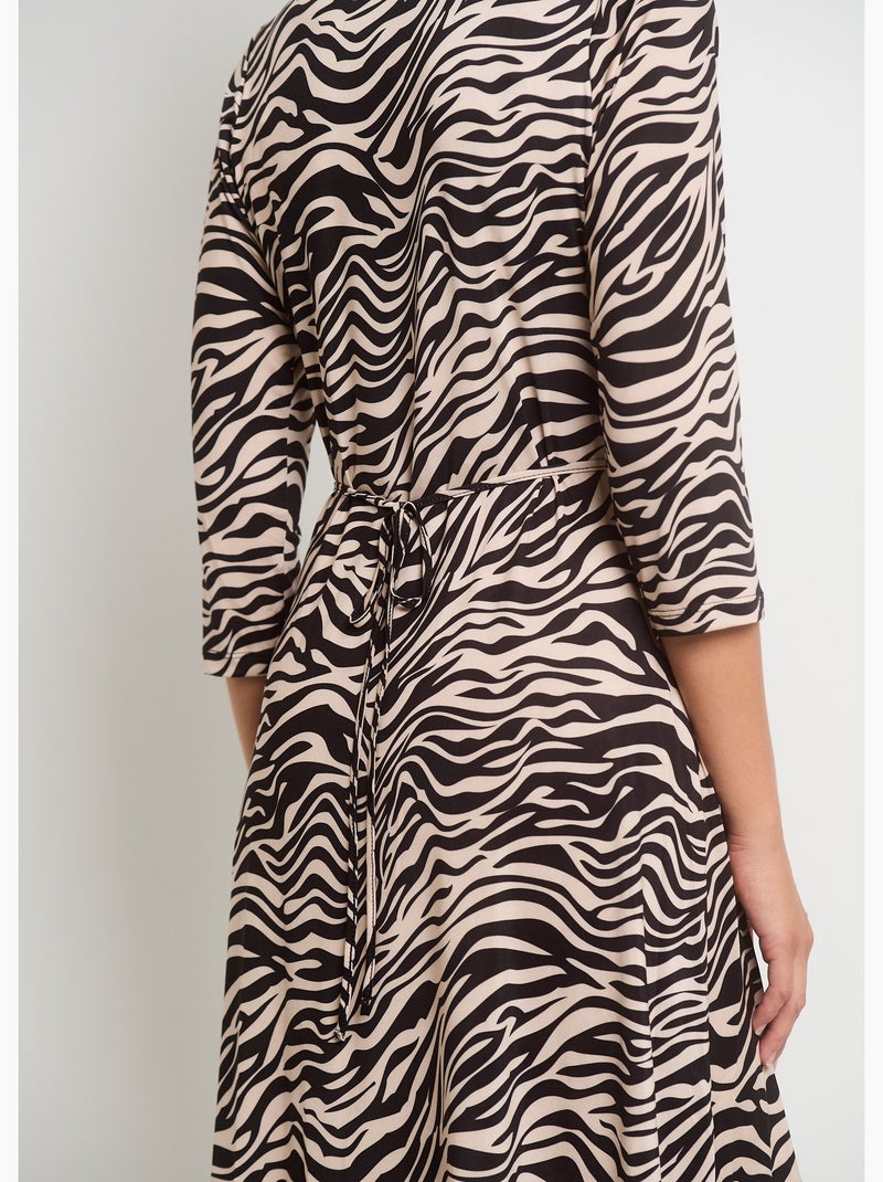 Vestido con escote plisado y estampado animal - AFIBEL Negro Crudo - Kiabi