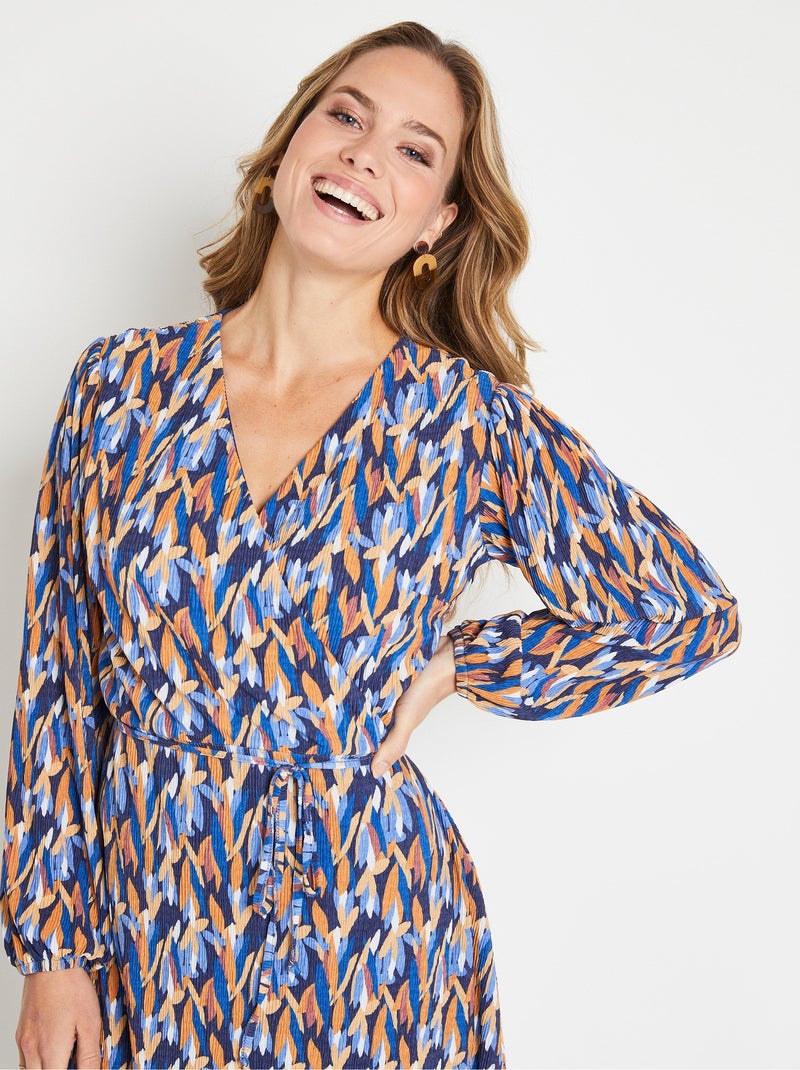 Vestido con estampado de follaje - Afibel Azul Marrón - Kiabi