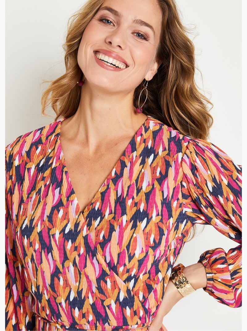 Vestido con estampado de follaje - Afibel Azul Rosa - Kiabi