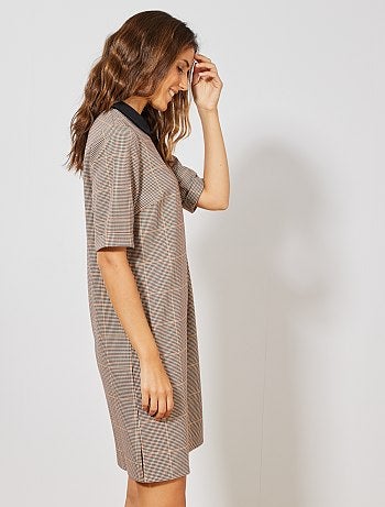 Vestido con estampado de pata de gallo - Kiabi