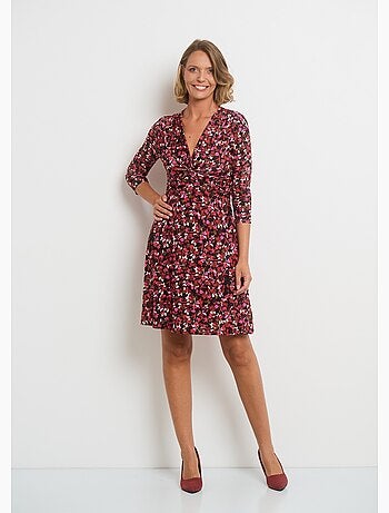 Vestido con estampado floral y escote en V y cintura drapeada - AFIBEL