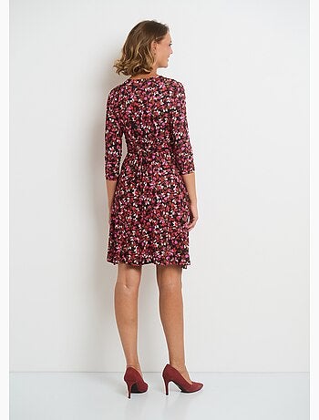 Vestido con estampado floral y escote en V y cintura drapeada - AFIBEL