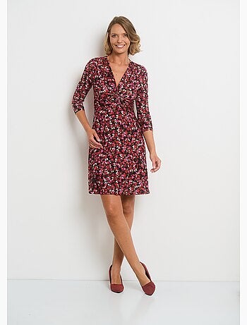 Vestido con estampado floral y escote en V y cintura drapeada - AFIBEL