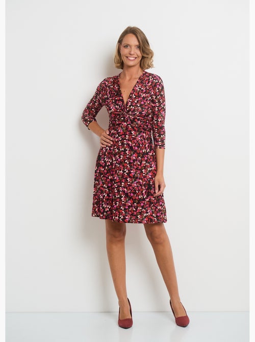 Vestido con estampado floral y escote en V y cintura drapeada - AFIBEL - Kiabi