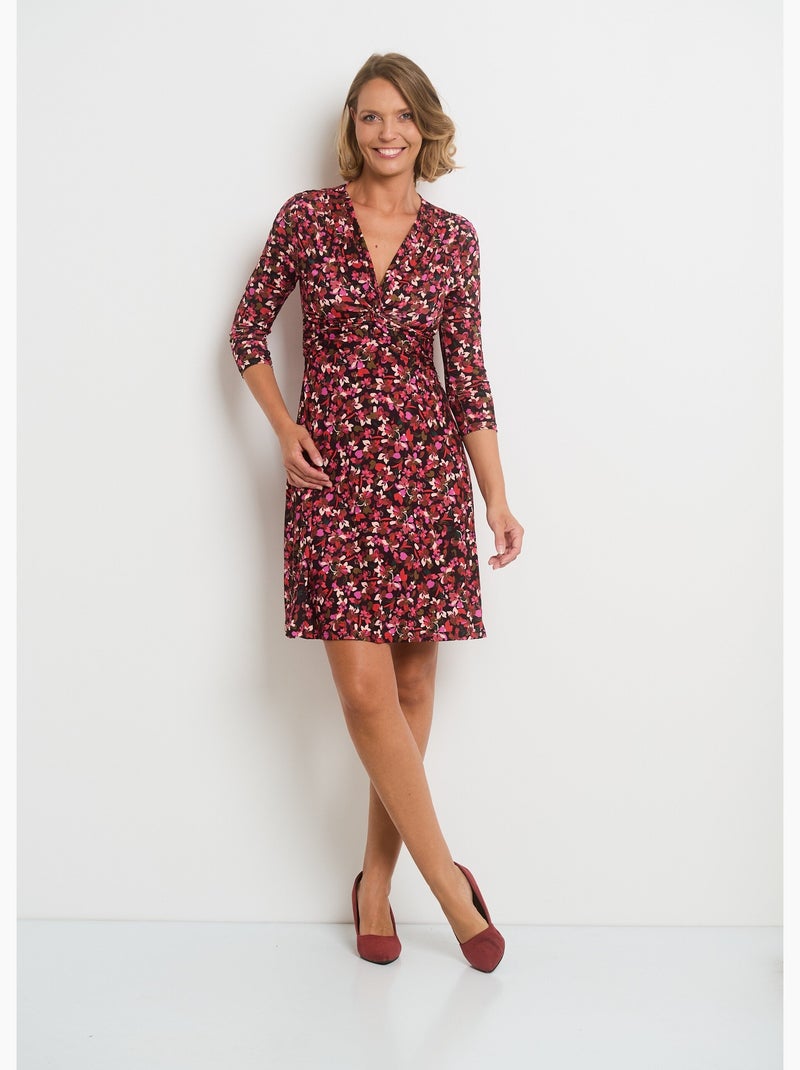 Vestido con estampado floral y escote en V y cintura drapeada - AFIBEL Negro Rojo - Kiabi