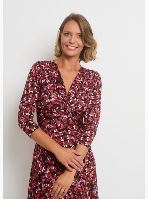 Vestido con estampado floral y escote en V y cintura drapeada - AFIBEL - Kiabi