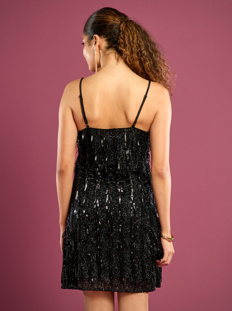 Vestido con flecos y lentejuelas Negro - Kiabi