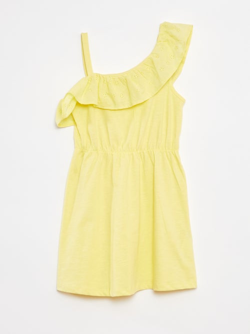 Vestido con hombro descubierto y bordado inglés - Kiabi