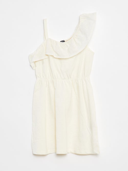 Vestido con hombro descubierto y bordado inglés - Kiabi