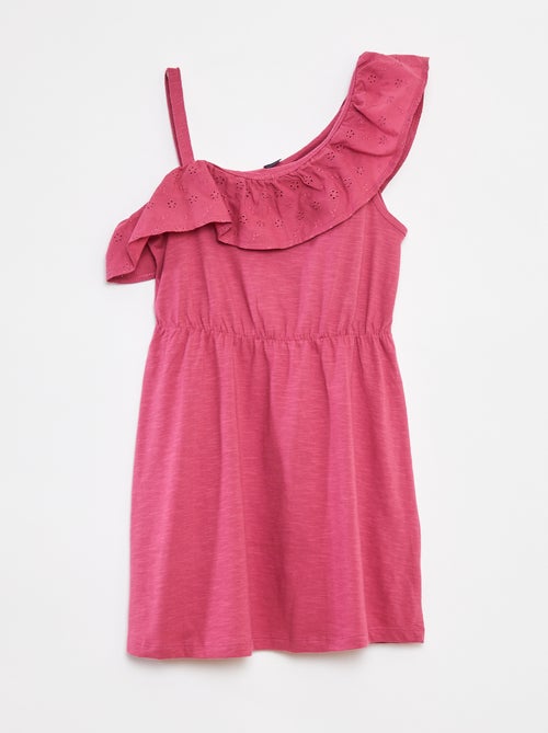 Vestido con hombro descubierto y bordado inglés - Kiabi