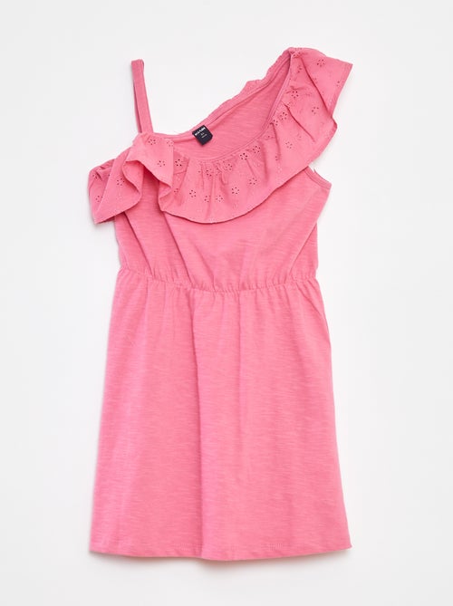 Vestido con hombro descubierto y bordado inglés - Kiabi