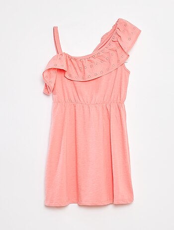 Vestido con hombro descubierto y bordado inglés