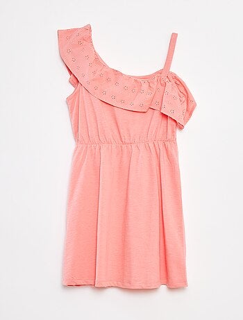 Vestido con hombro descubierto y bordado inglés