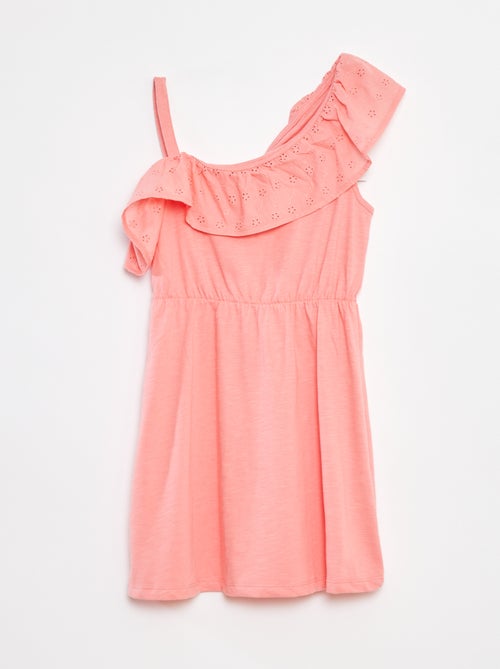Vestido con hombro descubierto y bordado inglés - Kiabi