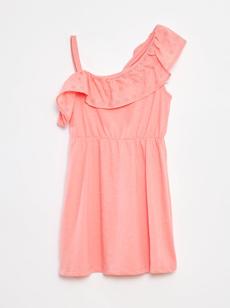 Vestido con hombro descubierto y bordado inglés Rosa - Kiabi