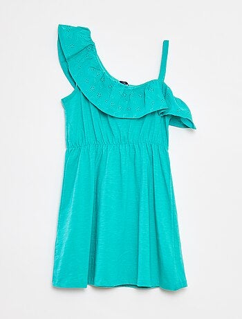 Vestido con hombro descubierto y bordado inglés
